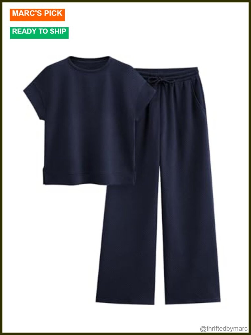 2 Piece Lounge Set Short Sleeve Wide Leg Pants with Pockets